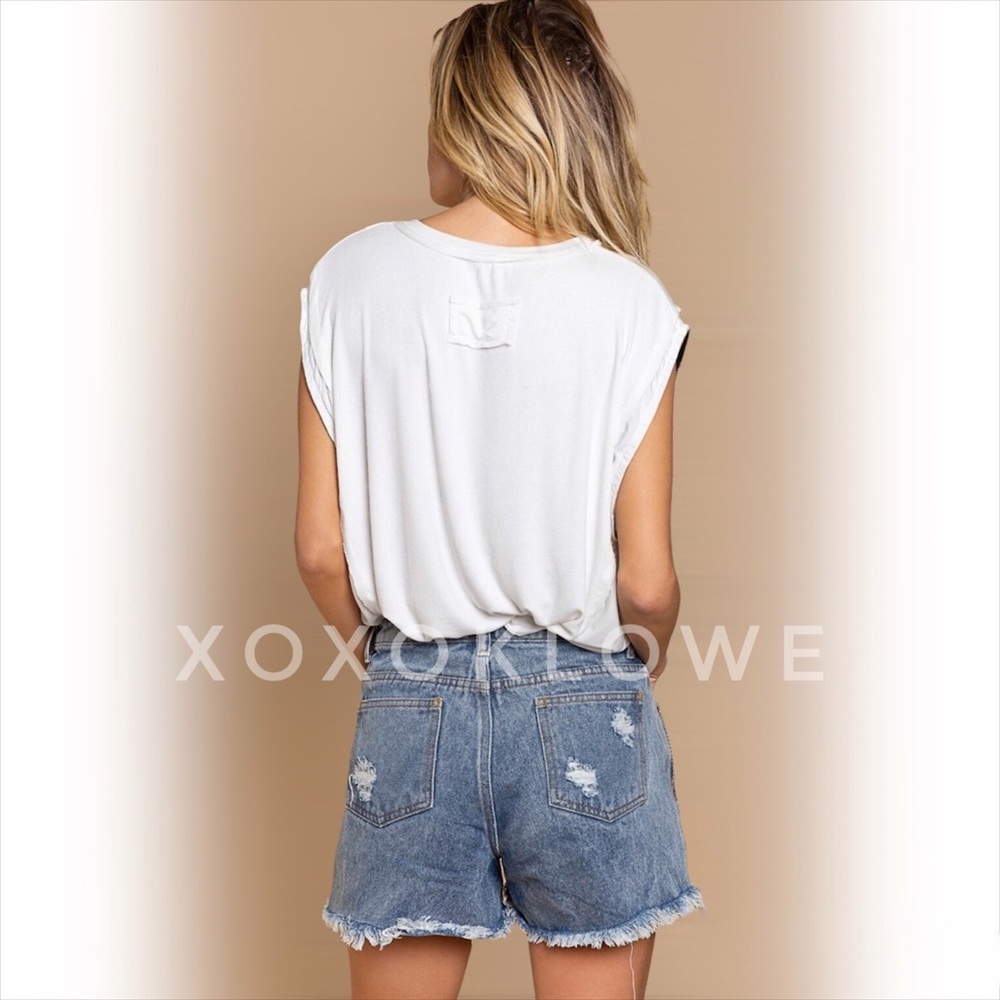 Sparkle Embellished Fringe Distressed Denim Shorts - Picture 10 of 15